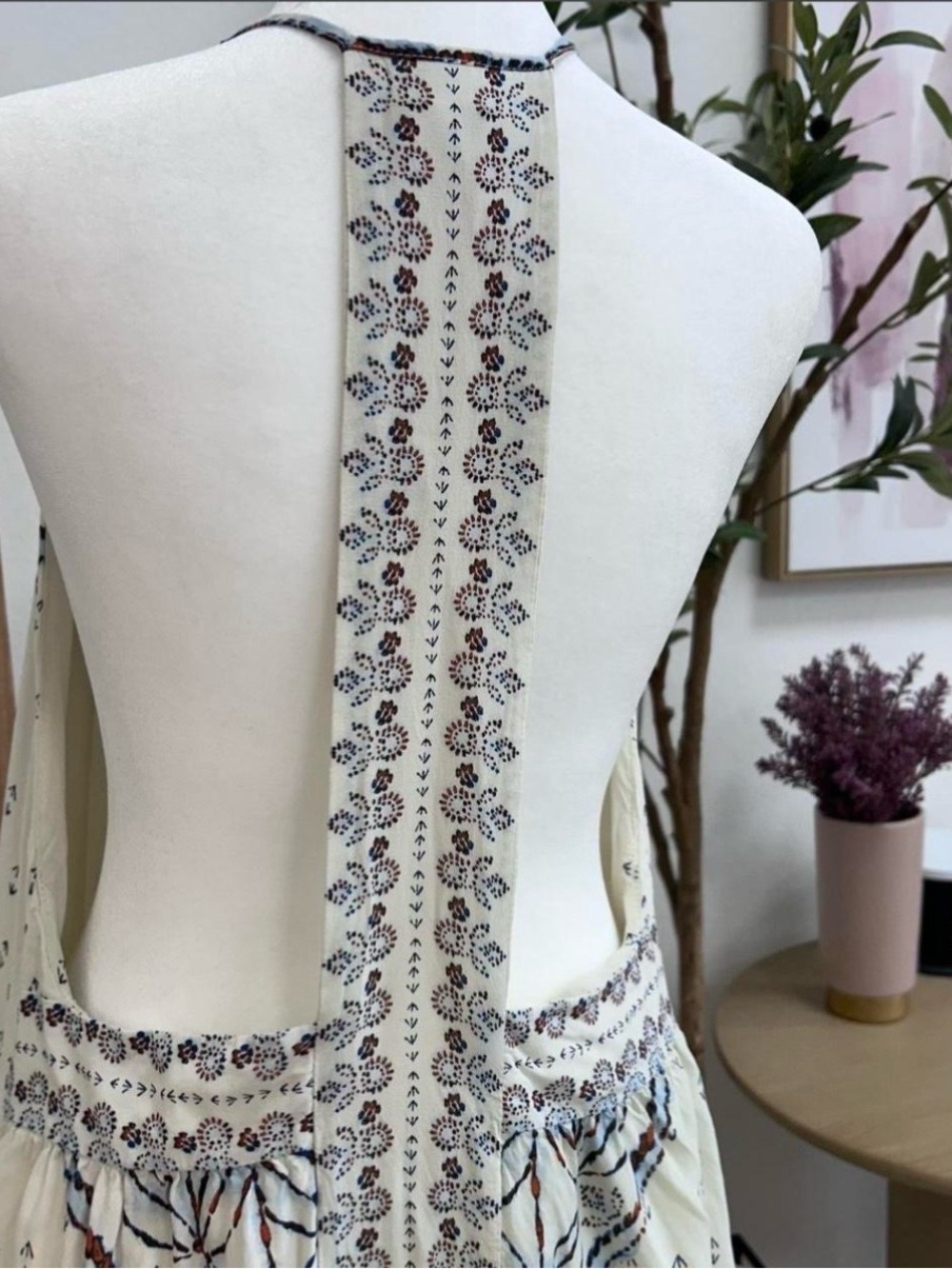 Cream Halter Sundress with Blue Embroidered Yoke - Picture 4 of 6